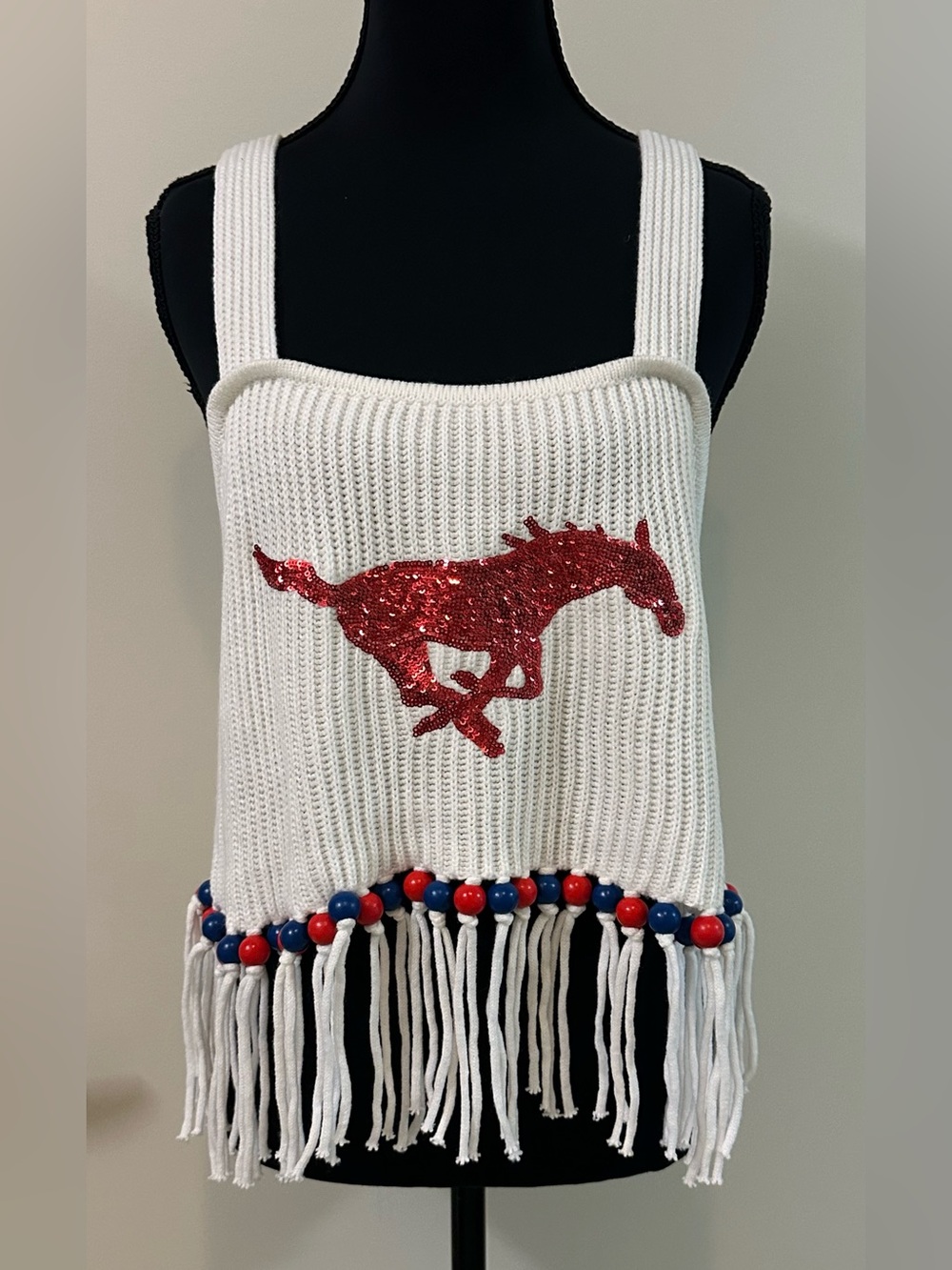 NEW Queen of Sparkles SMU Fringe Bead Sweater Tank. Size XS